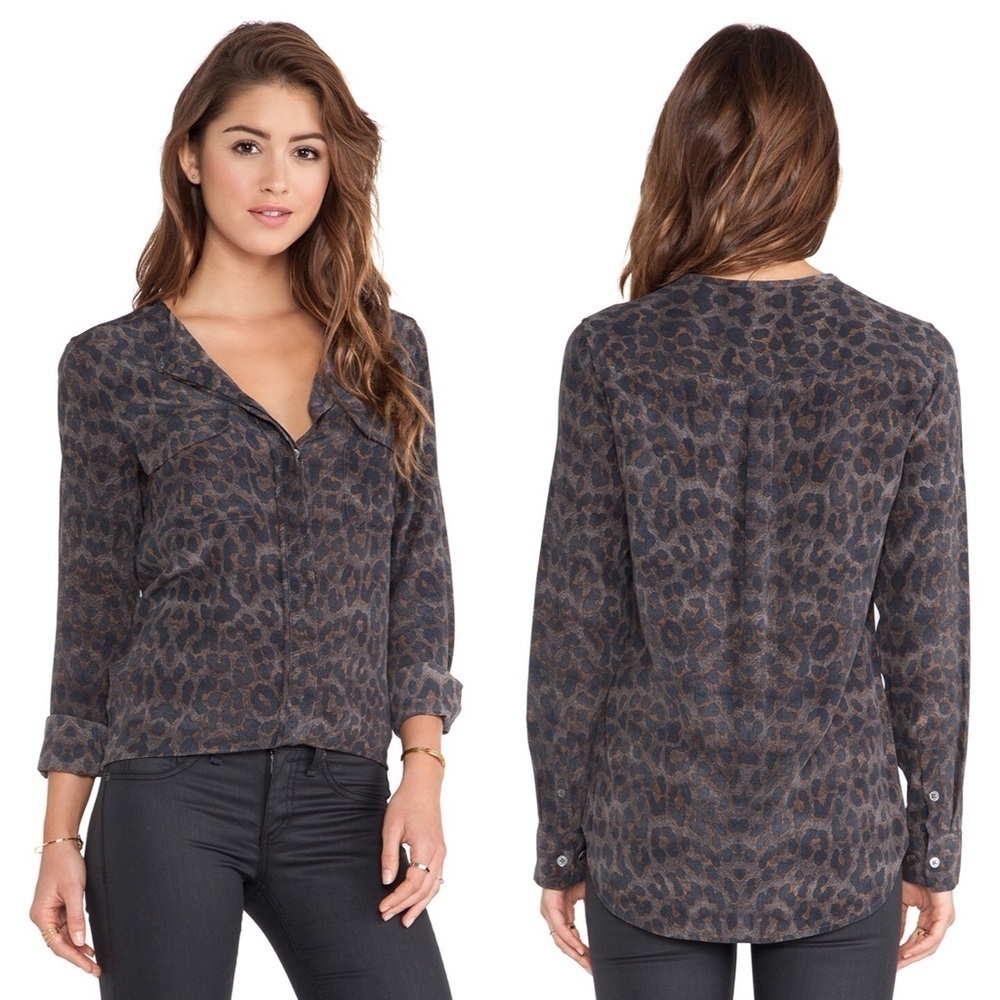 Equipment Silk Top Leopard Print Lynn Long Sleeve Blouse Small